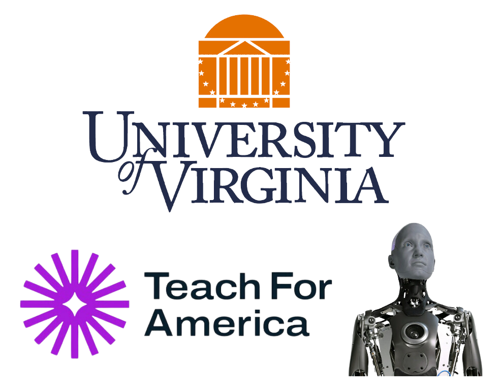 University of Virginia Logo, Robot, and Teach for America